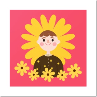 Sunflower Cute Girl Posters and Art